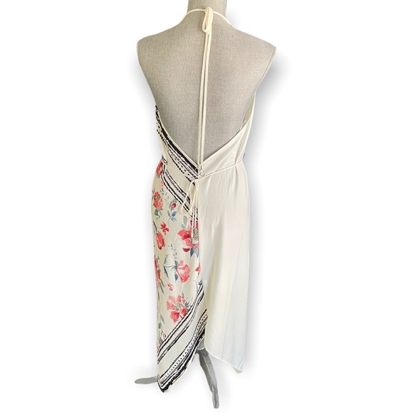 ZARA White Asymmetrical Floral Slip Dress Halter Triangle Medium - Picture 6 of 14